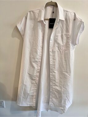 KOANDAILY White Oversized Shirt Dress | Cap Sleeve | Button Front | NWT